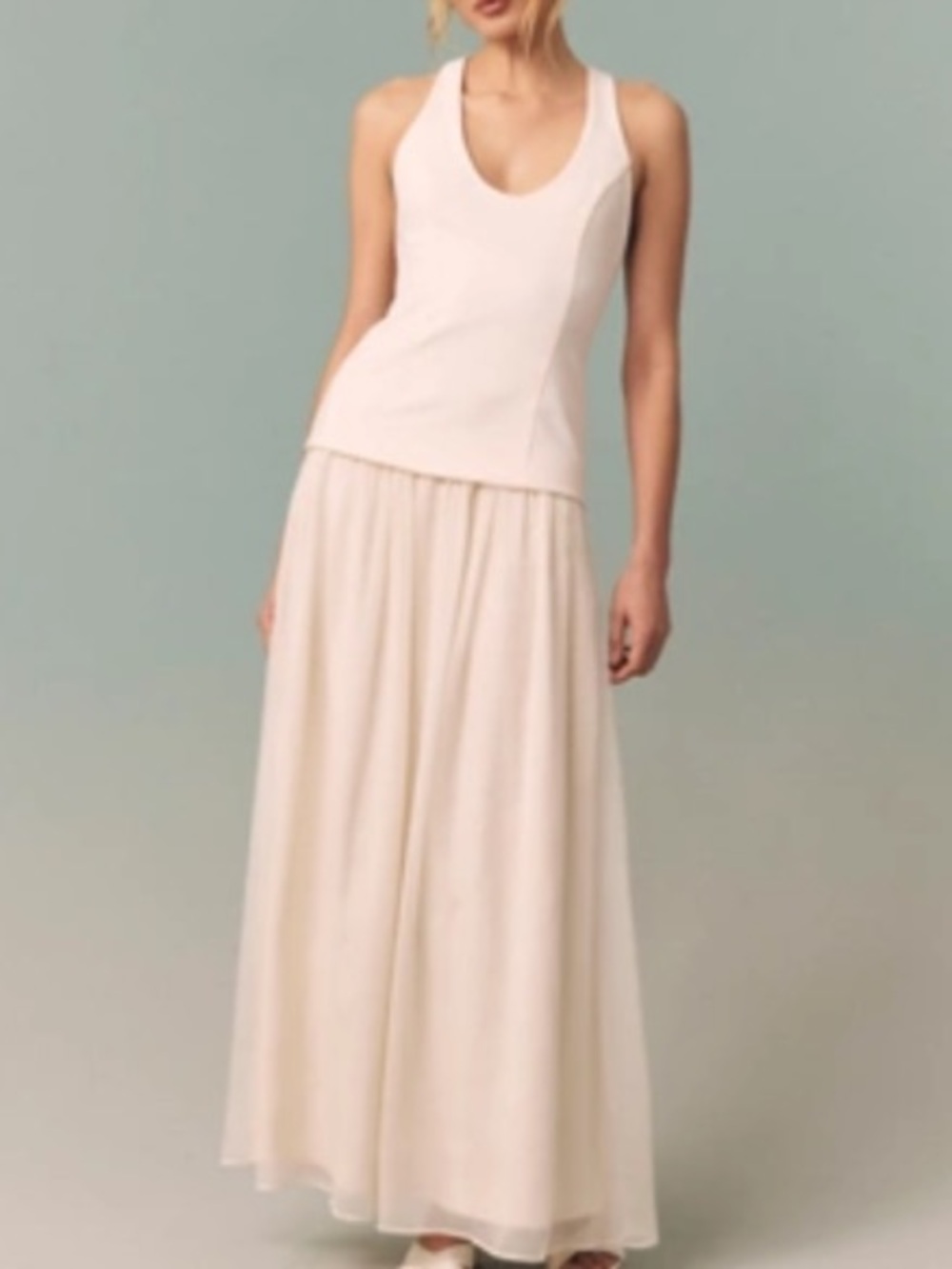 BHLDN Ivory Scoop-Neck Maxi Dress with Layered Skirt